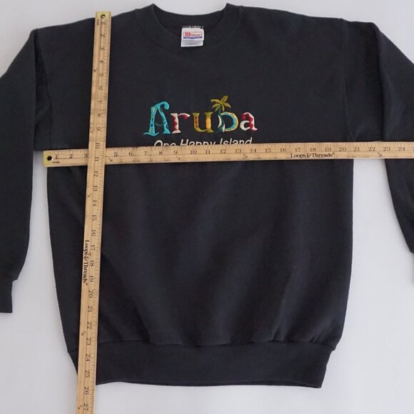 Hanes Aruba Island Black Embroidered Crewneck Sweatshirt 90s Vacationcore L - Picture 3 of 9